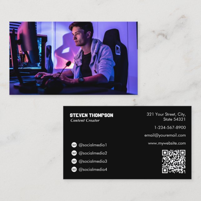 Carte De Visite Jeu Tester Gamer Content Créateur Photo Pleine (Devant / Derrière)