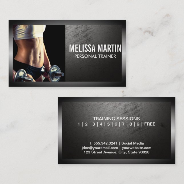 Carte De Visite Jeune Femme tenant des cloches | Fitness (Devant / Derrière)