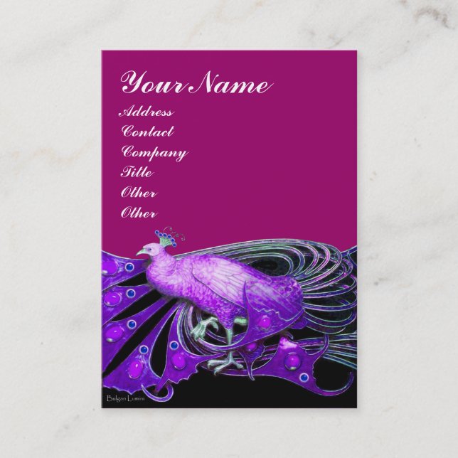 CARTE DE VISITE JEWEL DE MODE PURPLE PEACOCK ÉLÉGANT (Devant)
