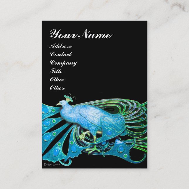 CARTE DE VISITE JEWEL DE MODE TURQUOISE BLEU PEACOCK EN NOIR (Devant)
