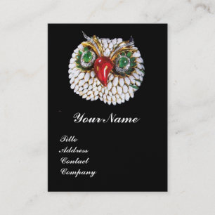 Carte De Visite JEWEL OWL, Or, Émeraude verte, Perle blanche noire