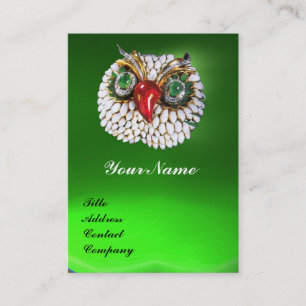 Carte De Visite JEWEL OWL, Or, Émeraude verte, Perle blanche noire