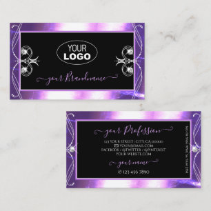 Carte De Visite Joaillerie Ornate Noir Violet Joyaux avec logo