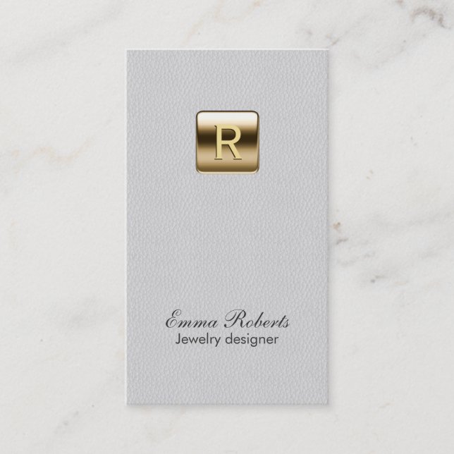 Carte De Visite Joaillier Designer Or Monogramme Classé Cuir (Devant)
