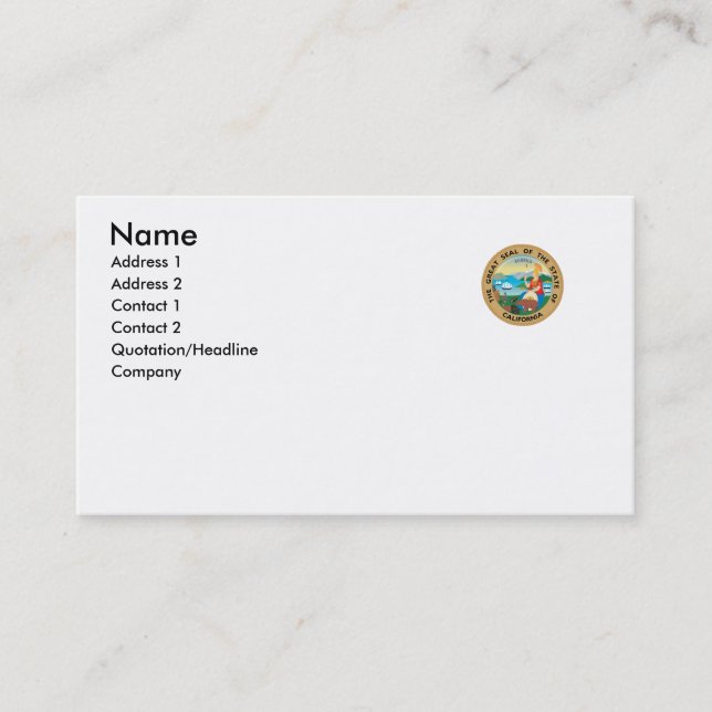 Carte De Visite Joint d'état de la Californie (Devant)