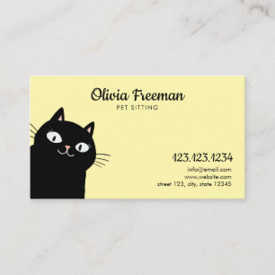 Carte De Visite Joli chat noir et jaune Illustration Pièce assise