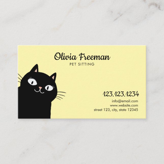 Carte De Visite Joli chat noir et jaune Illustration Pièce assise (Devant)