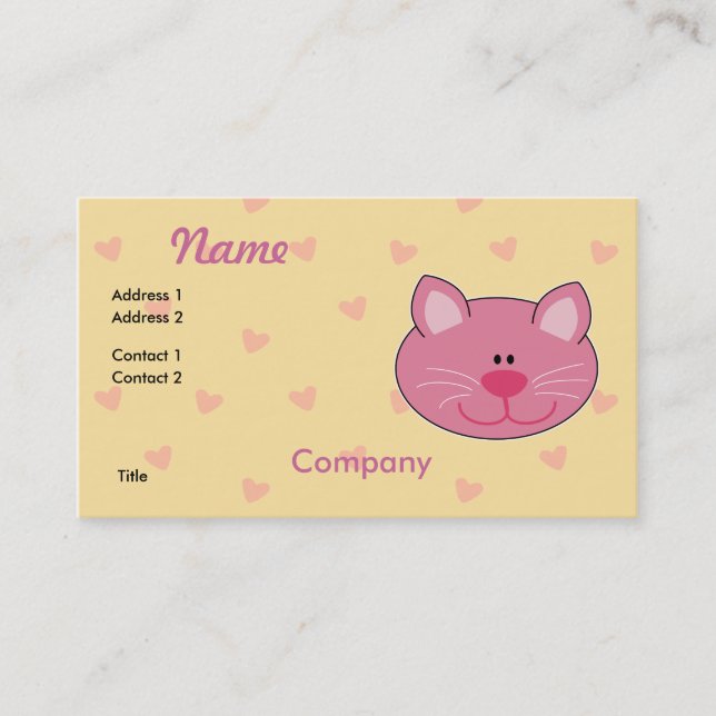 Carte De Visite Joli Chat Rose Mignon (Devant)