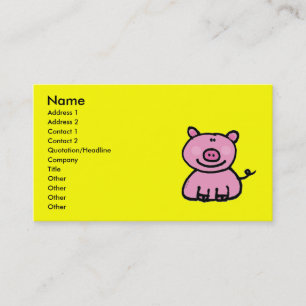 Carte De Visite Joli Cochon Rose Dessin Animé Dessiné à la Main