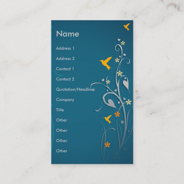 Carte De Visite joli colibri et design de fleurs tourbillon (Devant)