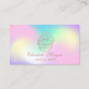 Carte De Visite Joli Cupcake Élégant, Pâtisserie Sucrée Holographi