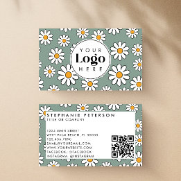 Carte De Visite Joli Daisy Floral Personnalisé Logo QR Code