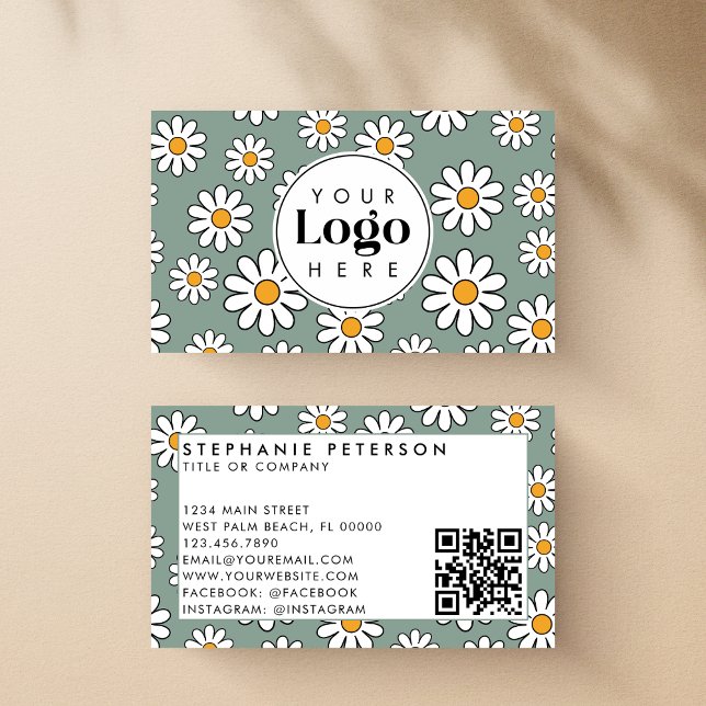 Carte De Visite Joli Daisy Floral Personnalisé Logo QR Code (Créateur téléchargé)