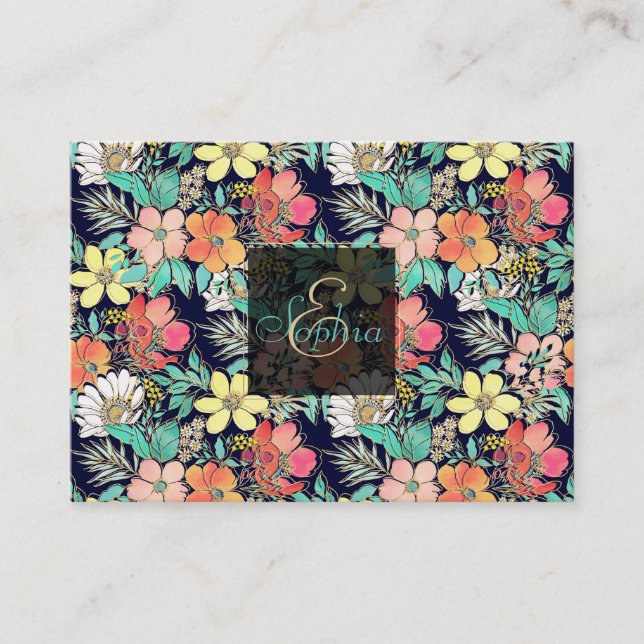 Carte De Visite Joli Fille rose Floral Golden Strokes Design (Devant)