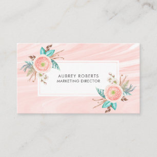 Carte De Visite Joli Floral Peach Aquarelle Professionnel