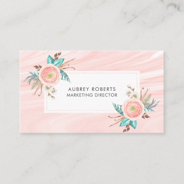Carte De Visite Joli Floral Peach Aquarelle Professionnel (Devant)