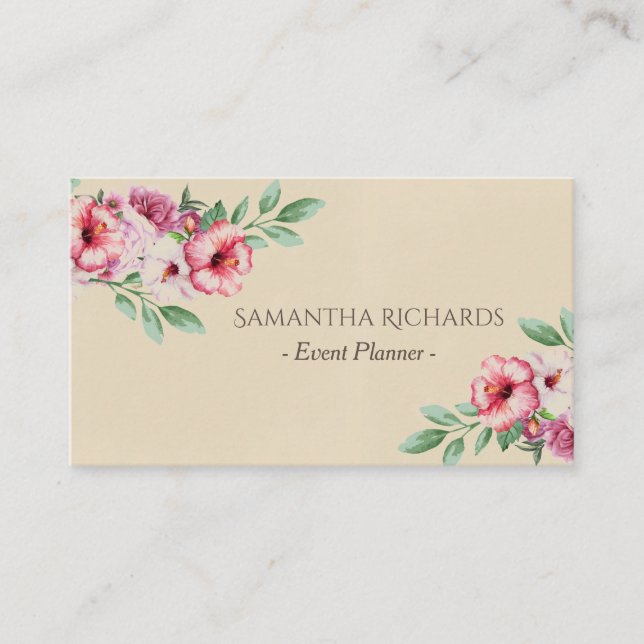 Carte De Visite Joli Floral Rustique Elégant Aquarelle (Devant)