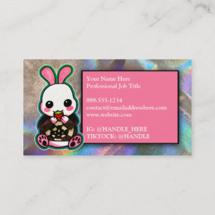 Carte De Visite Joli lapin rose et blanc de Pâques Holographique l
