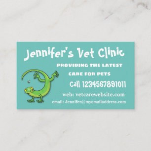 Carte De Visite Joli lézard vert gecko avec dessin animé