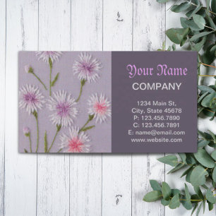 Carte De Visite joli lilas violet broderie floral blanc marguerite