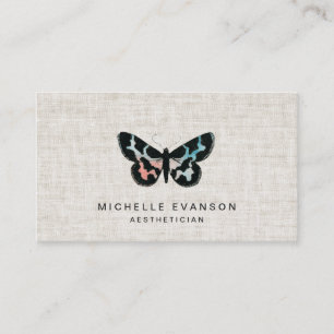 Carte De Visite Joli logo papillon à l'aquarelle Elégant lin