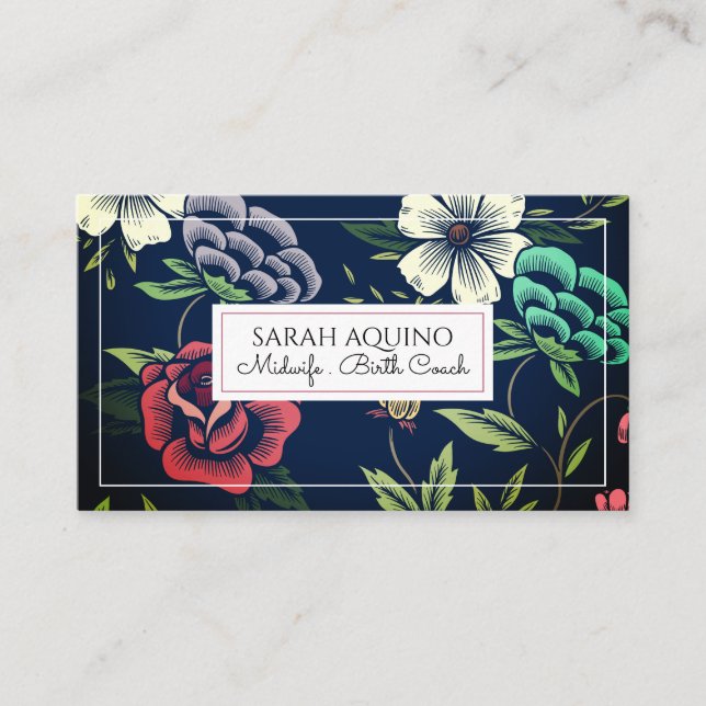 Carte De Visite Joli Monogramme Floral Doula Midwoman Entraîneur d (Devant)