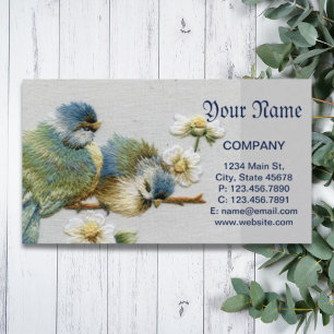 Carte De Visite joli oiseau à broderie turquoise à la menthe