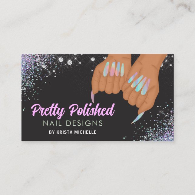 Carte De Visite Joli ongles de Parties scintillant de diamant holo (Devant)