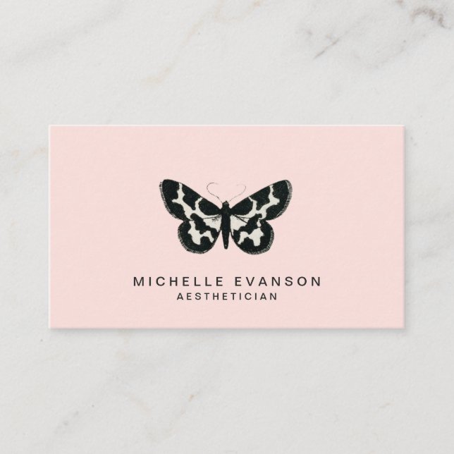 Carte De Visite Joli Papillon Élégant logo rose pâle (Devant)