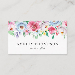 Carte De Visite Joli Pastel Aquarelle Printemps Floral Garland