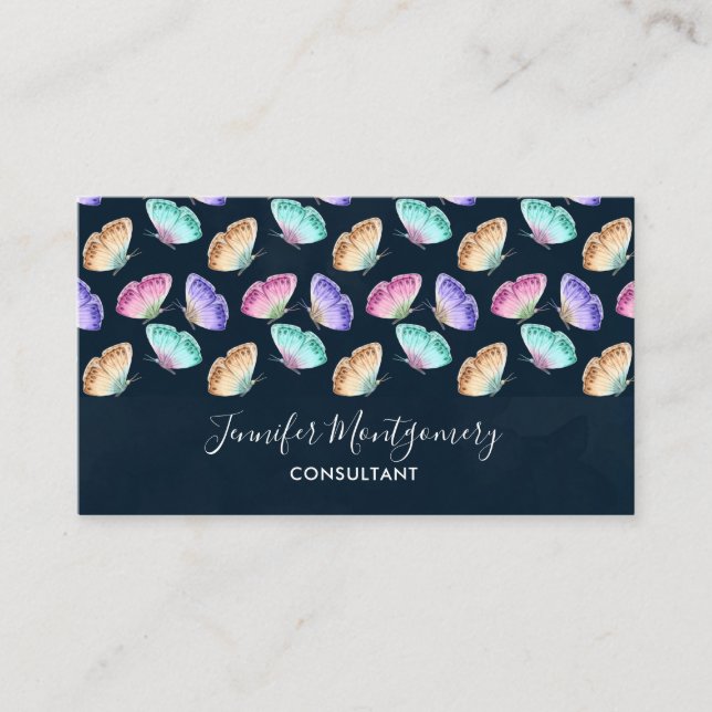 Carte De Visite Joli Pastel Colours Motif à papillon aquarelle (Devant)