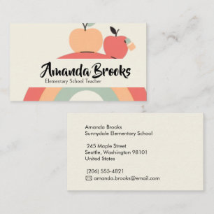 Carte De Visite Joli professeur d'école d'Apple arc-en-ciel