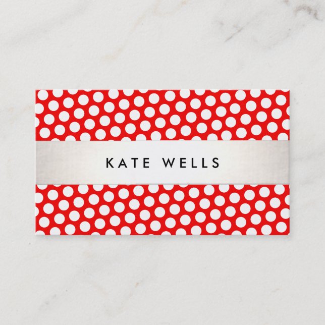 Carte De Visite Joli style rétro Rouge et blanc Polka Motif point (Devant)