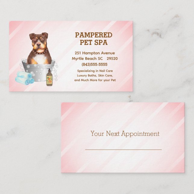 Carte De Visite Joli Taureau Terrier Groomer Animaux Spa Rendez-vo (Devant / Derrière)