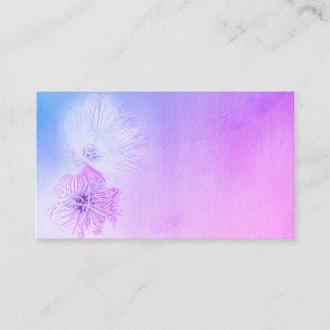 Carte De Visite jolie aquarelle bleu et violet design de fleurs (Devant)