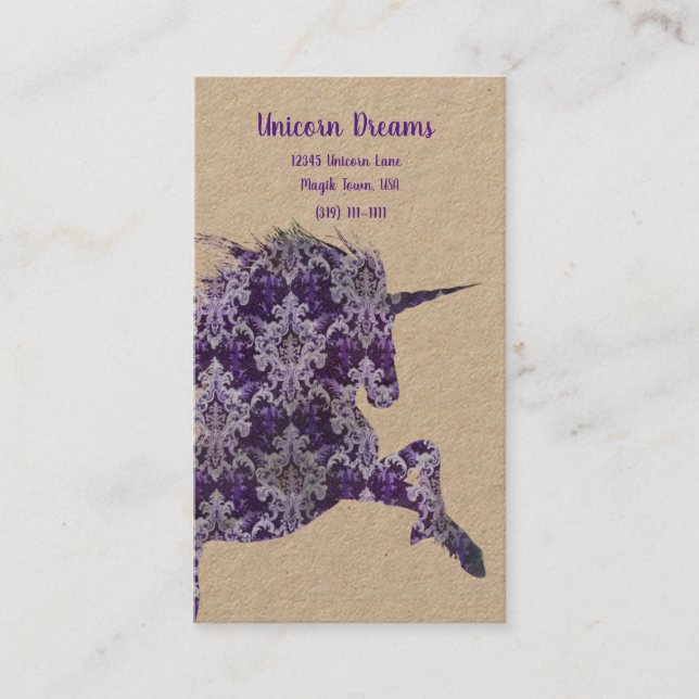 Carte De Visite Jolie Boho Purple Unicorn (Devant)