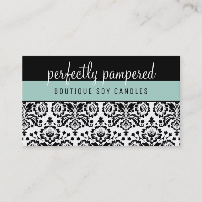Carte De Visite JOLIE ÉLÉGANT DAMASK motif noir menthe vert (Devant)