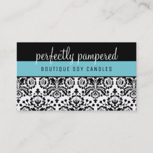 Carte De Visite JOLIE ÉLÉGANTE DAMASK motif noir bleu clair
