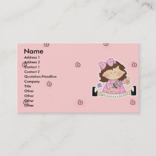 Carte De Visite Jolie fille assise avec fleur et papillons