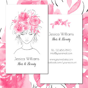 Carte De Visite Jolie fille avec aquarelle rose rose-Floral
