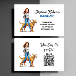 Carte De Visite Jolie fille chien Walker Pet Sitter