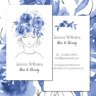Carte De Visite Jolie jolie fille à l'aquarelle bleue rose-Floral