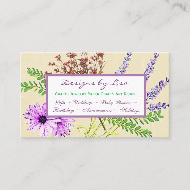 Carte De Visite Jolie lavande florale et marguerites artisanat (Devant)