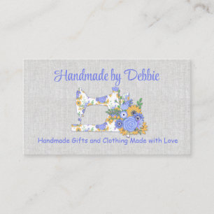 Carte De Visite Jolie machine à coudre florale bleu et jaune