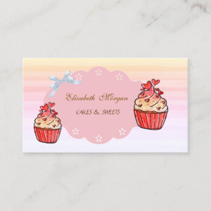 Carte De Visite Jolie Moderne, Ombré, Cupcakes Cœurs Boulangerie