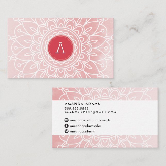 Carte De Visite JOLIE MONOGRAM moderne boho mandala motif rose (Devant / Derrière)