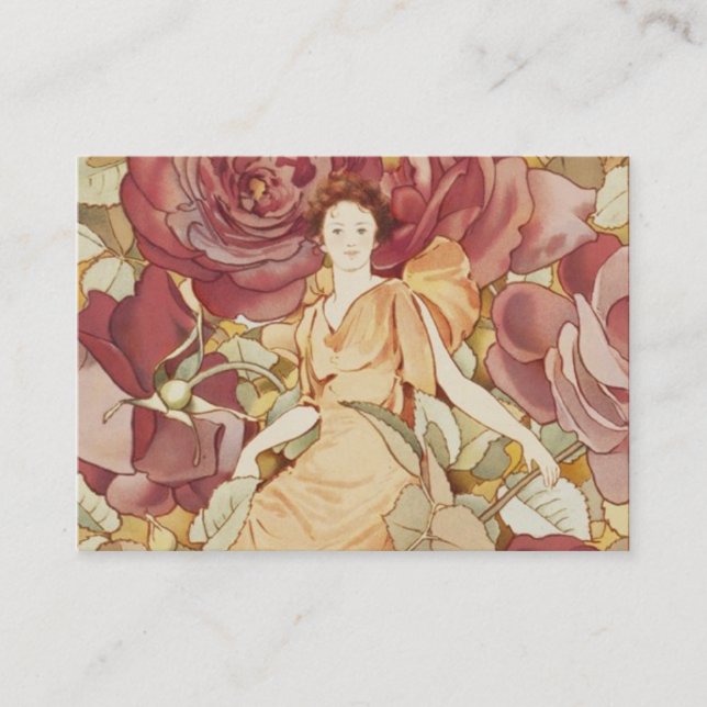 Carte De Visite Jolie nymphe féerique dans les roses (Devant)