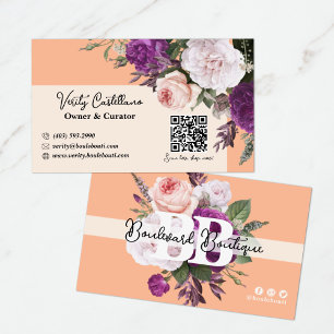 Carte De Visite Jolie Pêcher Roses Vintages Floral Boutique QR Cod