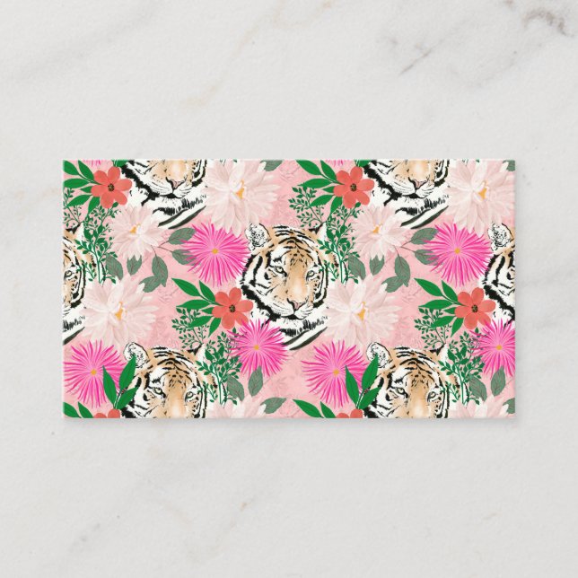 Carte De Visite Jolie peinture florale de tigre rose blanc (Devant)