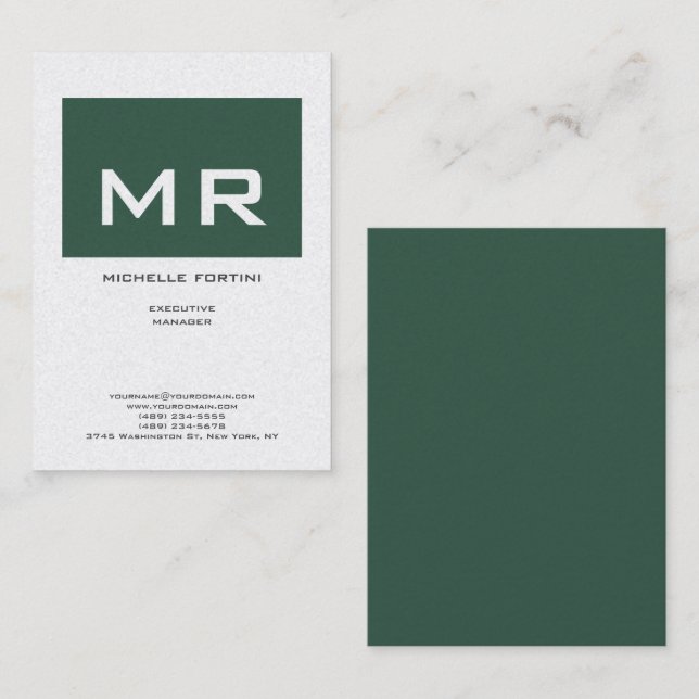 Carte De Visite Jolie perle de qualité supérieure Monogram Green W (Devant / Derrière)